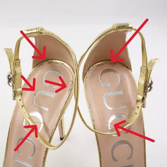 Pre-Owned Authentic Gucci Ilse Metallic Leather Heels in Gold IT Size 37.5 - Picture 12 of 15